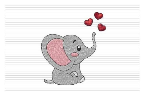 Adorable Baby Elephant Embroidery, Cute Hearts