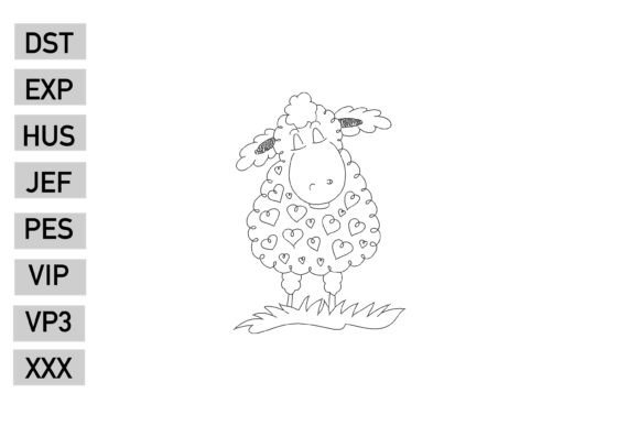 Adorable Valentine Sheep Sketch Embroidery