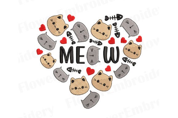 Cute and Charming I Love Cat Embroidery
