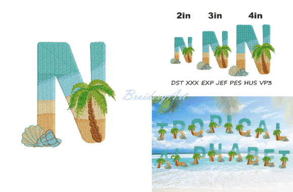 Tropical Font N: A Fresh Embroidery Design