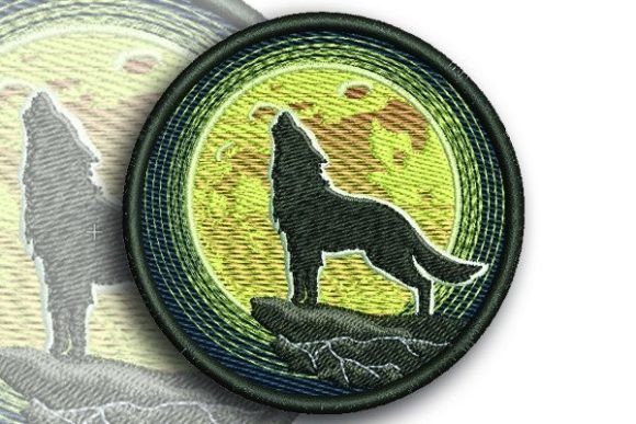 Wolf Under the Moon: A Striking Embroidery Design